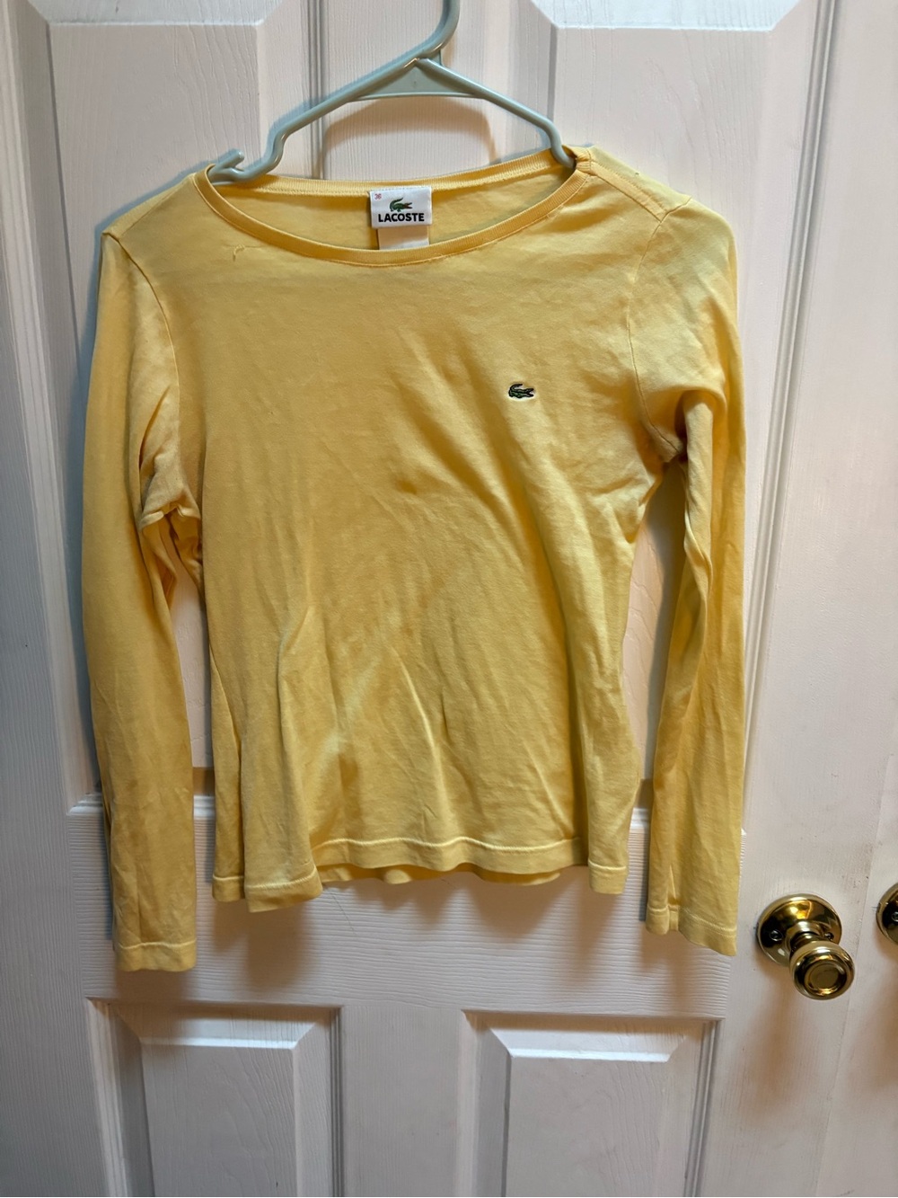 Lacoste Light Yellow Crewneck Cotton Tee with Crocodile Logo